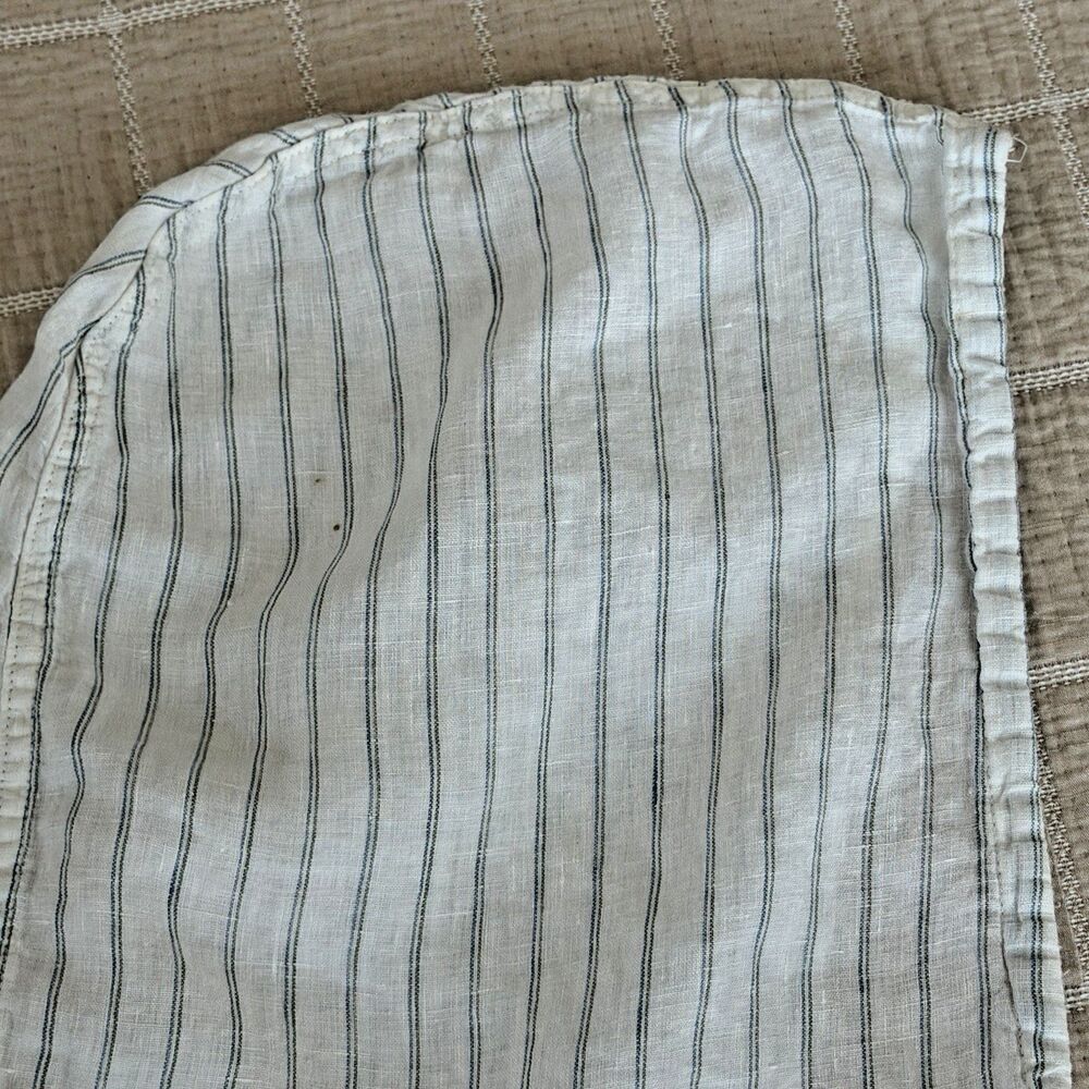 C&C California Womens Medium 100% Linen Striped Hoodie Pullover Shirt White Blue - Picture 15 of 15